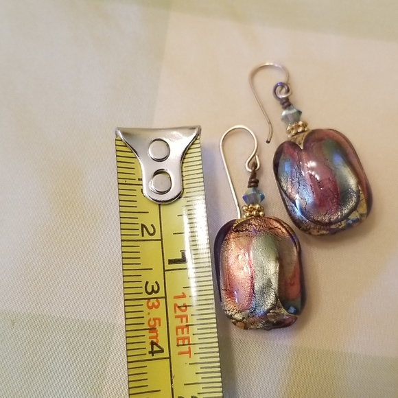 Vintage Dichroic Glass and Crystal Bead Drop Earrings - Picture 5 of 5